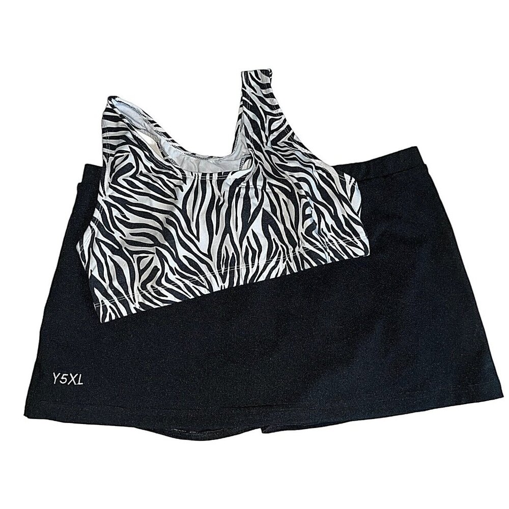 Adult 2XL Zebra Top & Black Dance Outfit Skirt 5XL Yth Workout Athletic Costume